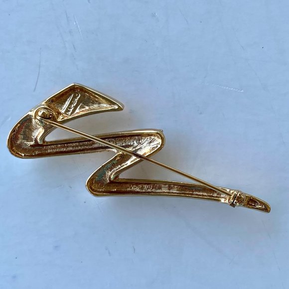 Napier Gold Tone Rhinestone Zig Zag Pin - Picture 2 of 5